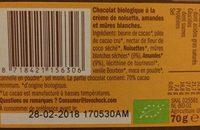 Chocolat 70% Mres Blanches & Amande Ingredients