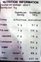 Tom Yum Paste Nutrition Label