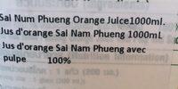 Tipco Sai Nam Phueng Orange Ingredients