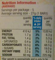 Kellog's LCMs Oaty Bubble Bars Nutrition Label