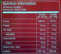 Seafood Tom Kha With Noodles (Thai Coconut Soup) Nutrition Label