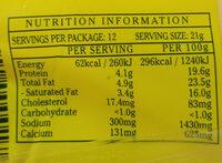 Processed Cheddar Cheese Nutrition Label