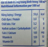 VINAMILK Nutrition Label
