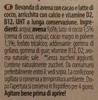 Joya Oats Hafer Schoko Kokos Ingredients