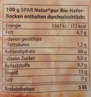Bio-Haferflocken Nutrition Label