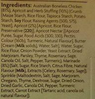 Australian Boneless Chicken With Apricot & Herb Stuffing Ingredients