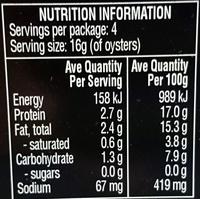 Always Fresh Oysters Preserved In Oil Nutrition Label