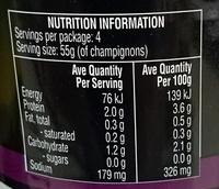 Always Fresh Whole Champignons Mushrooms Hand Picked Nutrition Label