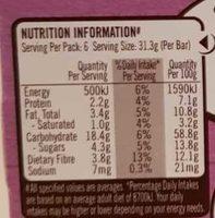 Chewy Lamington Flavour Granola Bars Nutrition Label