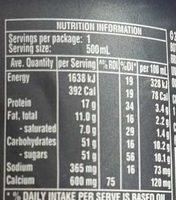 Iced Chocolate Nutrition Label