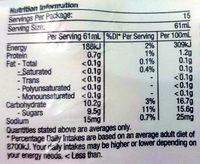 Probiotic Cultured Drink Nutrition Label