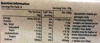 Vegetable Samosas Nutrition Label