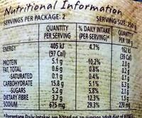 Minestrone Nutrition Label