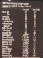 UP&GO Energize Chocolate Nutrition Label