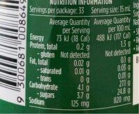 Tomato Sauce Nutrition Label