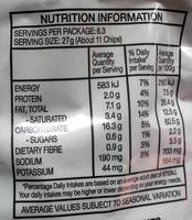 Doritos Cool Ranch Flavoured Corn Chips Nutrition Label