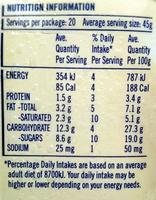 Streets Blue Ribbon Classic Vanilla Nutrition Label