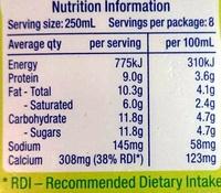 Pure Organic Homogenised Full Cream Milk Nutrition Label