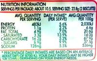 Butternut Snap Cookie Nutrition Label