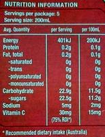 Golden Circle Pine Coconut Nutrition Label