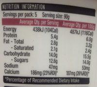 Organic Yogurt Blackberry & Raspberry Nutrition Label