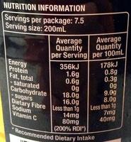 Orange Chilled Juice Nutrition Label