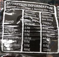 Dark Choc Cranberry And Almond Bar Nutrition Label