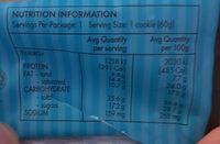 Milk Choc Chunk Cookie Nutrition Label
