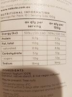 Natural Coconut Milk Yoghurt Nutrition Label