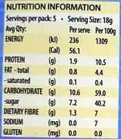 Fruit Sticks Nutrition Label