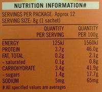Instant Dry Yeast Nutrition Label