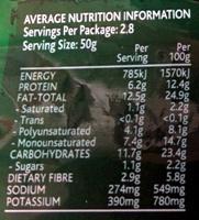 Bhuja Mix Masala Nutrition Label