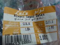 Alwani Sagai Dates Nutrition Label